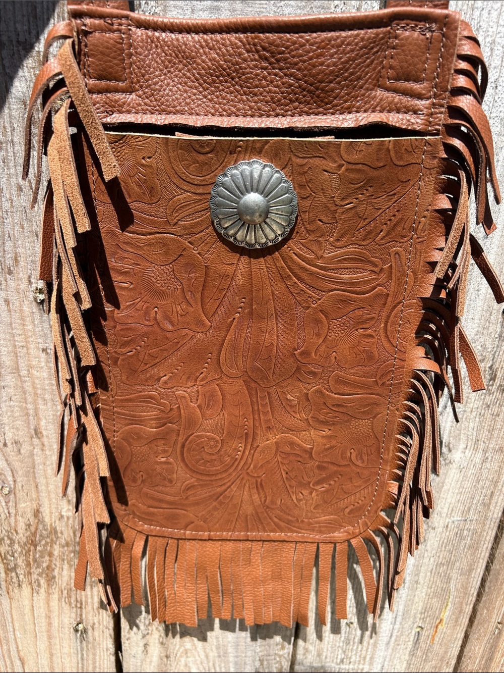 Tooled Fringe Crossbody Bag in Brown - Picture 2 of 5